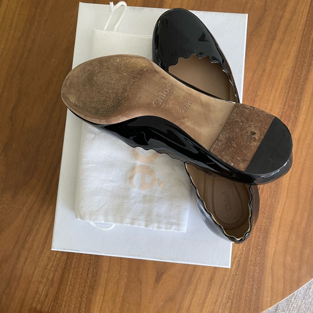 Chloe Glossy Black Scalloped Flats - Picture 4 of 6